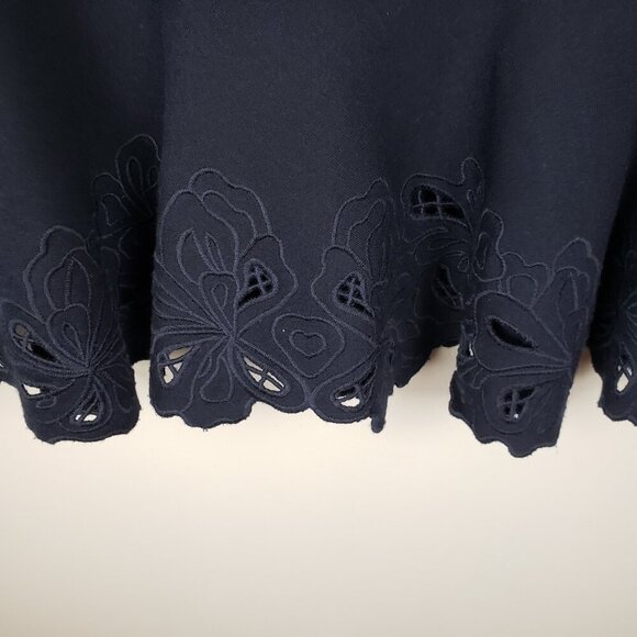 Talbots RSVP Flounce Sheath Dress Navy Blue Embroidered Eyelet Cutout Size 2P - Picture 5 of 9